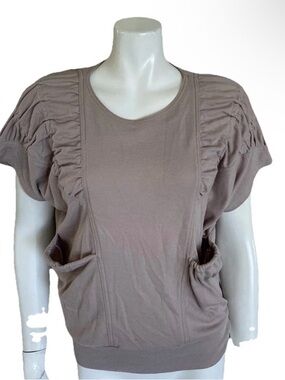 Bonnie and Bill Shirt Top Pocketed Taupe Tan Beige Ruched Medium